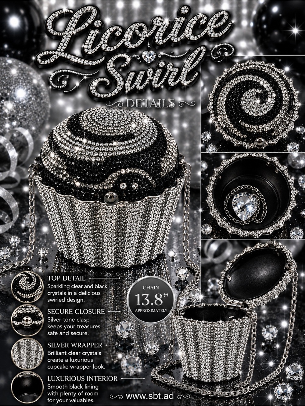 NWT Cupcake Purse Sparkling Bling Swarovski Rhinestone Crystal Clutch Bag +Gift - Picture 3 of 14